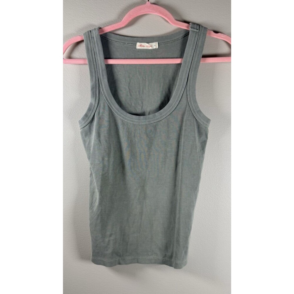 Marine Layer Womens Green Rib Knit Scoop Neck Wide Strap Tank Top - S